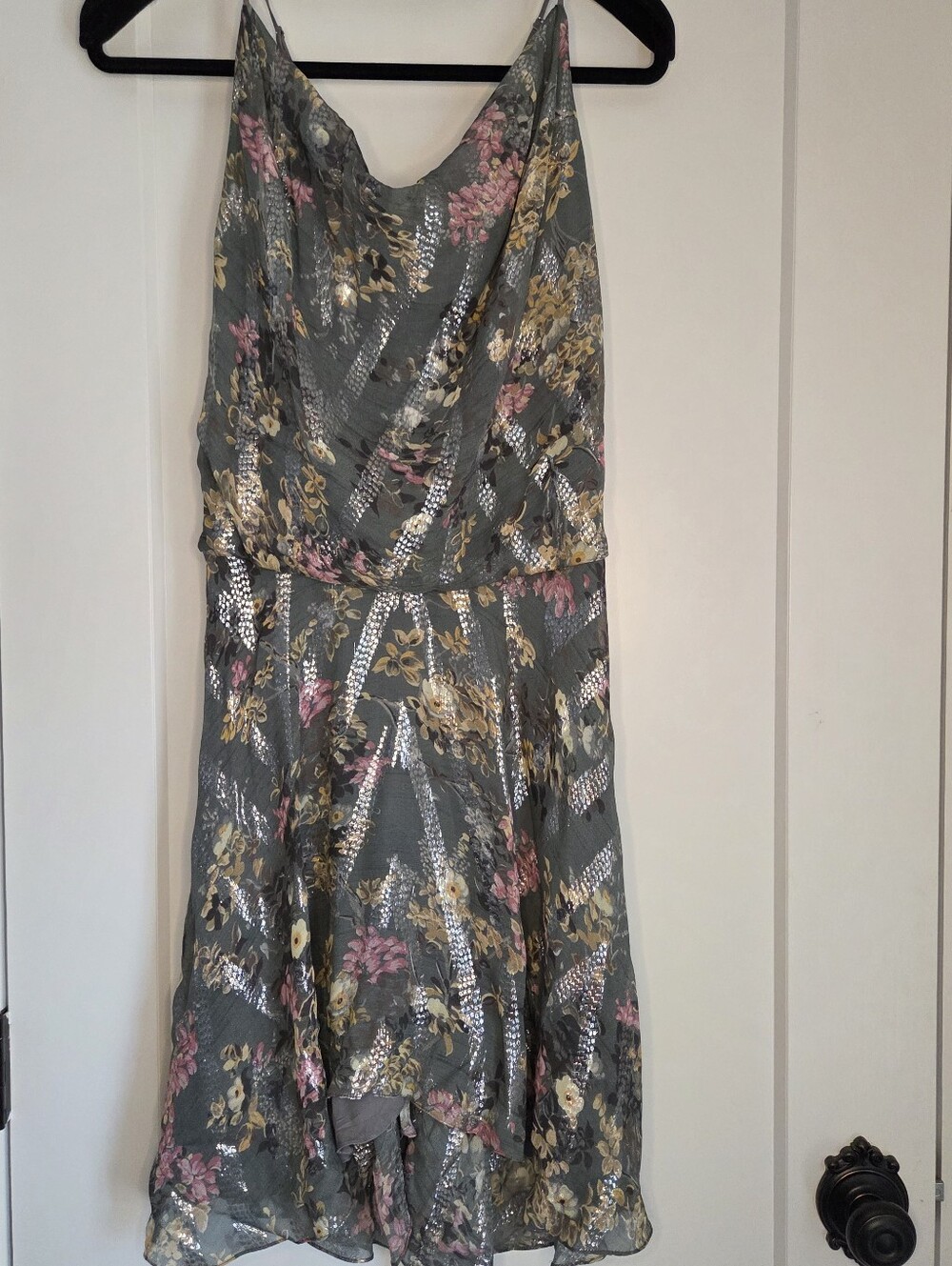Haute Hippie Gray Silk Floral Blouson Dress Sample Size
